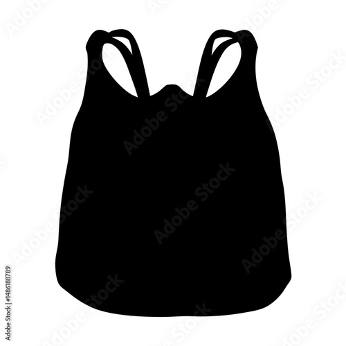 Black silhouette of a typical single use plastic shopping bag design