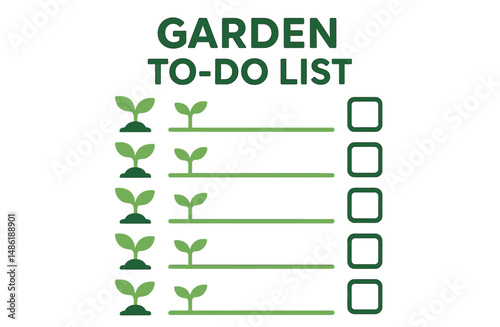 Gardening to-do list with checkboxes for tasks and plant icons for organizing garden activities