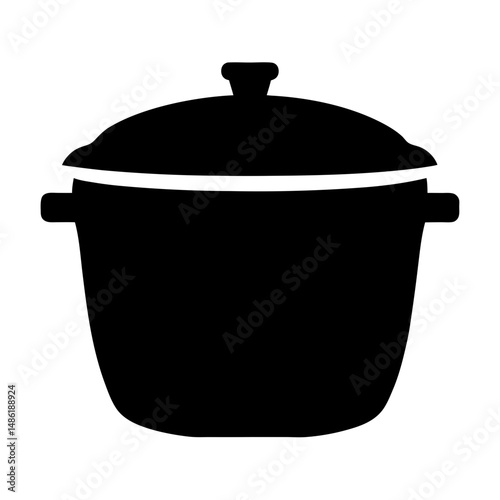 Simple vector illustration of a black cooking pot with lid and handles