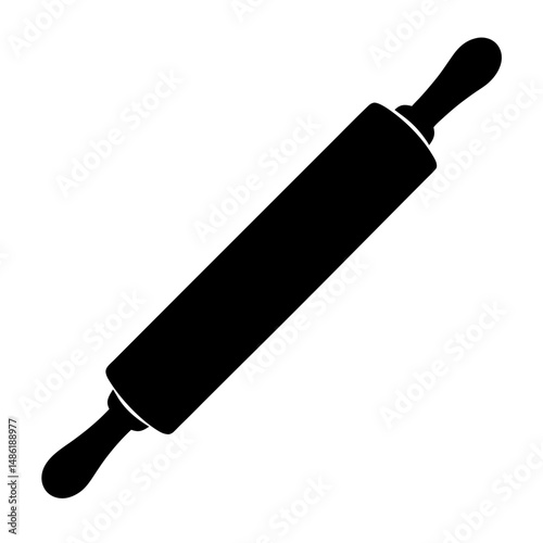Simple solid black rolling pin icon for baking and cooking purposes