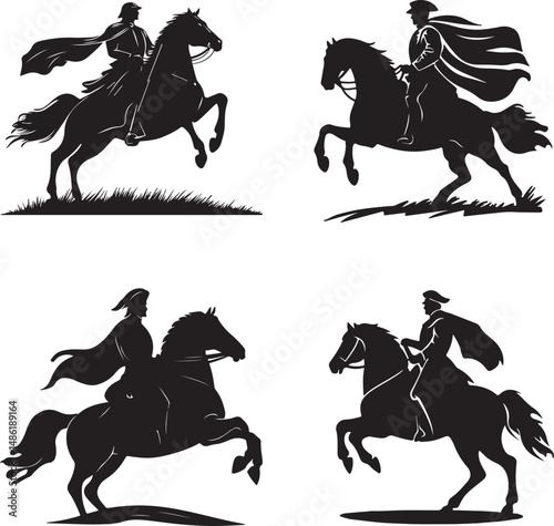 Silhouette of General Horseback Charging vector