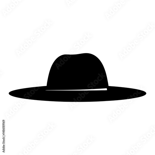 Stylish black fedora hat silhouette on a white background, close up