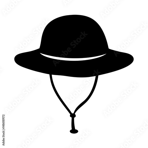 Black bucket hat with a chinstrap for outdoor sun protection