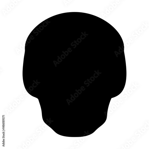 A stark black silhouette of a skull against a plain white background