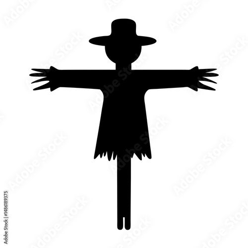 Simple Black Scarecrow Silhouette Illustration for Halloween and Fall Themes