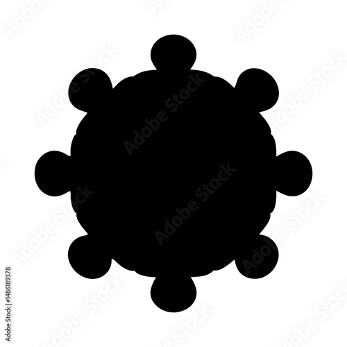 Abstract circular silhouette with protruding spheres resembling a stylized flower or geometric shape
