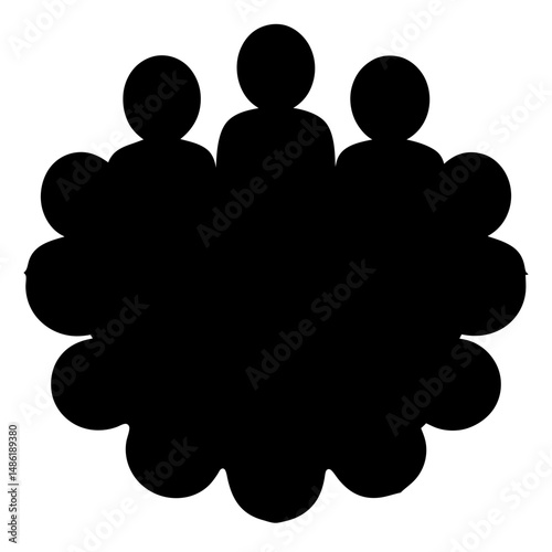 Stylized silhouette of a group of people forming a large circle