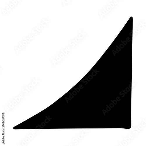 Abstract geometric shape of a black triangle rising in a curve