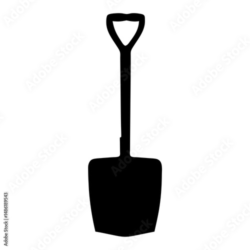 A simple graphic illustration of a shovel tool in black silhouette