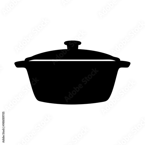 Black Silhouette of a Covered Casserole Dish on White Background Studio Shot