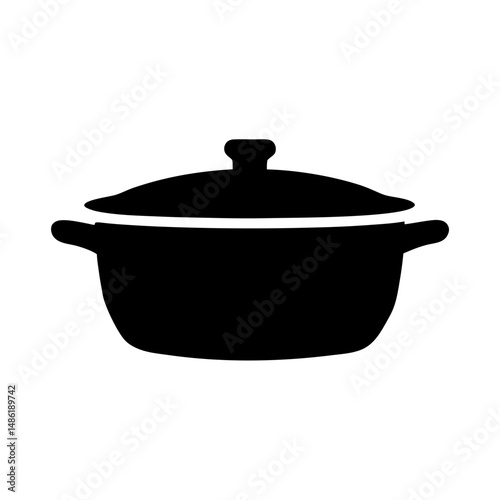 Black Silhouette of a Covered Casserole Dish on White Background Studio Shot