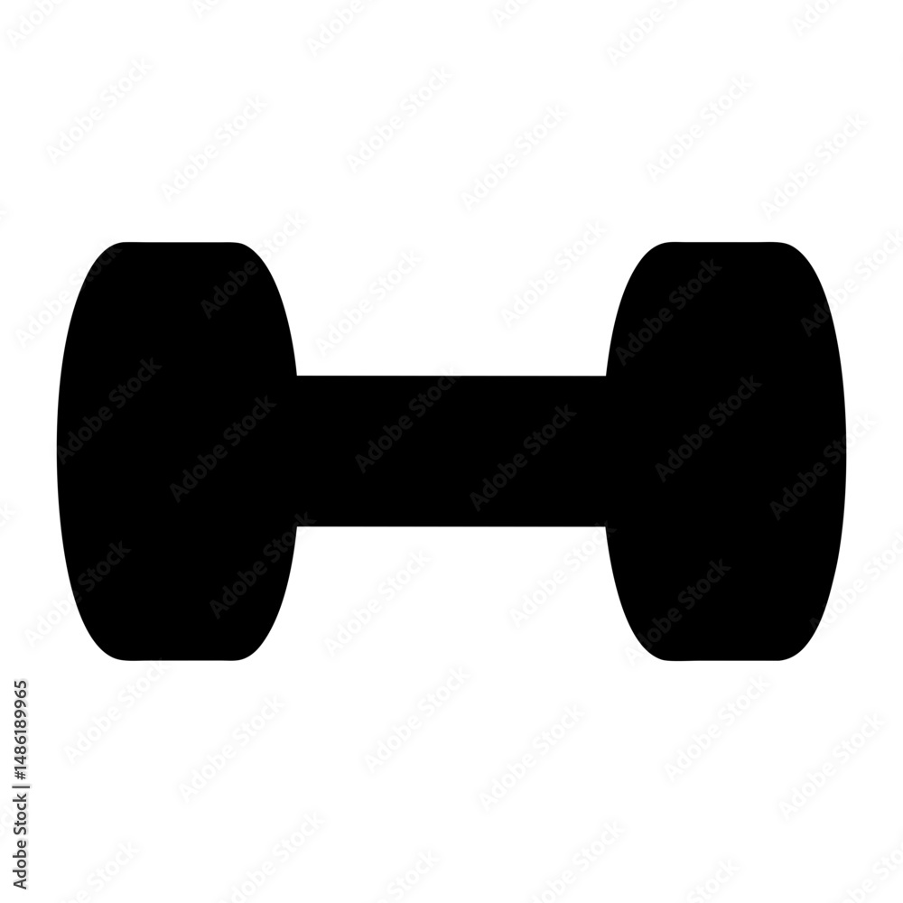 Black dumbbell silhouette on white background, representing fitness and strength training Black dumbbell silhouette on white background, representing fitness and strength training