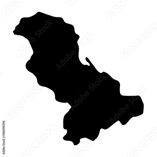 Silhouette of an abstract landmass shape with irregular borders on a white background