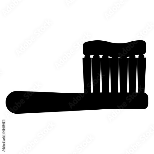 Silhouette image of a toothbrush with toothpaste on the bristles ready to use
