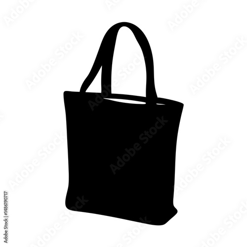 Black silhouette of a reusable tote bag, a symbol of sustainability and practicality