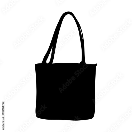 Black silhouette of a classic tote bag on a white background