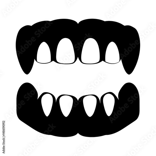 Vector illustration of a vampire teeth in black and white silhouette