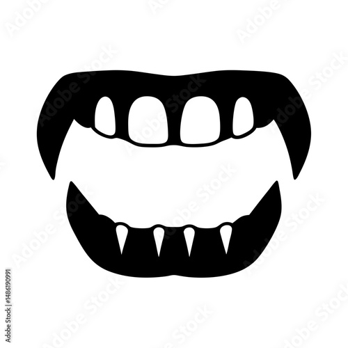 Vector illustration of vampire teeth black silhouette for Halloween design