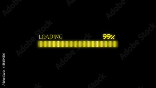 Yellow glowing progress bar processing screen illustration.