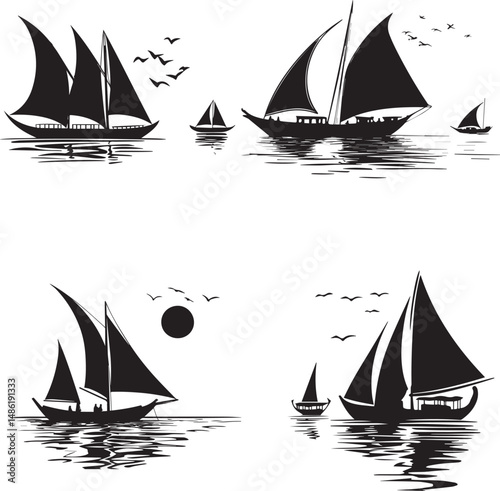 Sailing Boat on the Sea silhouette vector
