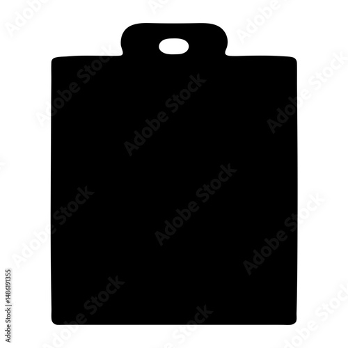Black silhouette of a tag with a hole for string on white background