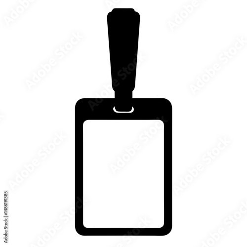 Black and white vector image of a badge holder, lanyard, and identification
