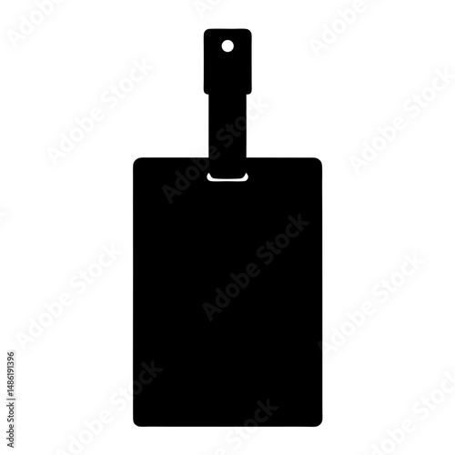 Minimalist black luggage tag silhouette with a rounded rectangle shape and hole