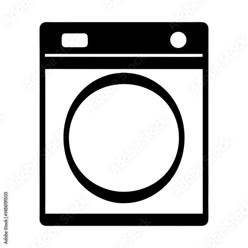 Simple front loading washing machine illustration with black and white design