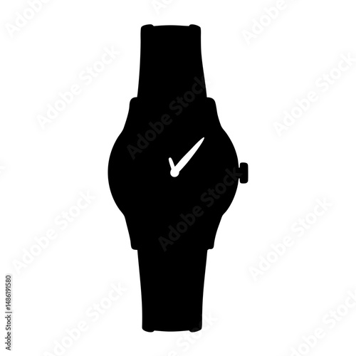 Black silhouette of a classic wrist watch with hands indicating the time