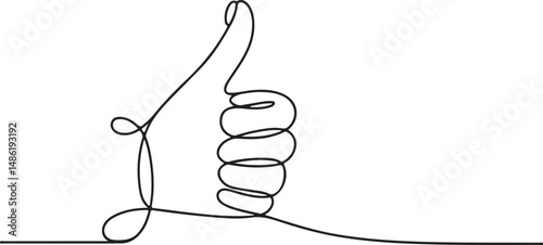 Minimalist one-line drawing of a human hand giving a thumbs-up gesture, continuous black line art isolated on a plain white background

