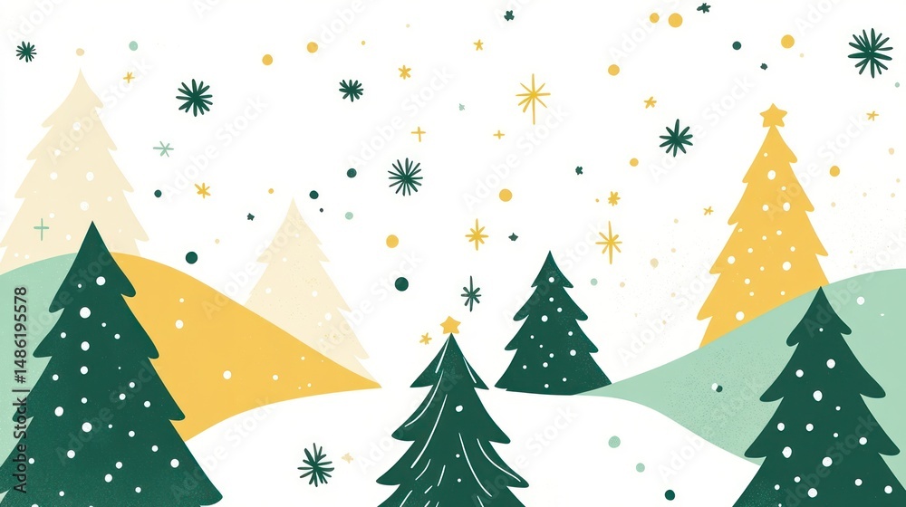 Obraz premium Festive winter landscape with stylized Christmas trees and soft color palettes