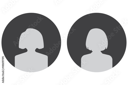 Set of male and female icons. Vector, A vector illustration depicting male and female face silhouettes or icons, serving as avatars or profiles for unknown or anonymous individuals eps 10
