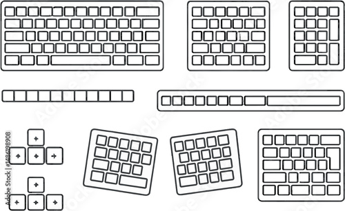 Keyboard layouts outline icons set – simple, compose and typing graphics