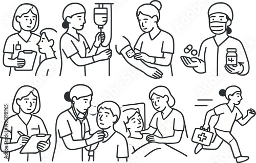 Nurse and healthcare line icons set – outline, medical, hospital care symbols