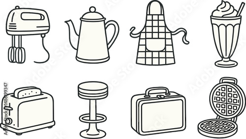 Retro kitchen icons set – silhouette, vintage culinary and cooking graphics
