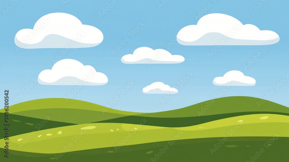 Fototapeta premium Simple landscape with rolling hills and clouds
