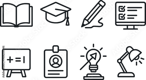 Educational outline icons set – learning, academic, and teaching symbols