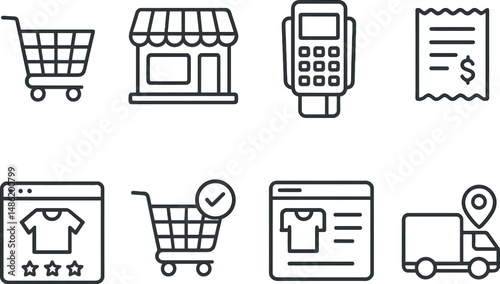 E-commerce silhouette icons set – shopping, payment and store vector symbols