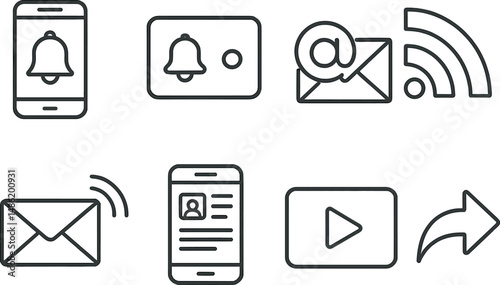 Digital news icons set – outline, media and communication symbols for web