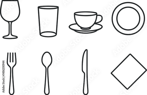 Elegant dining line icons set – outline, culinary, tableware symbols for menus