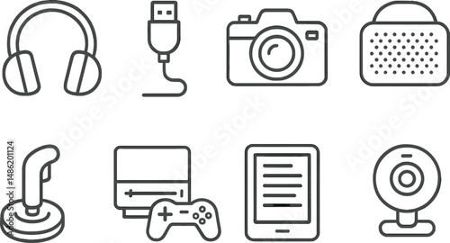 Electronic gadgets outline icons set – devices, simple tech and gadget symbols