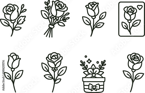 Floral and nature silhouette icons set – outline, plant and botanical symbol collection