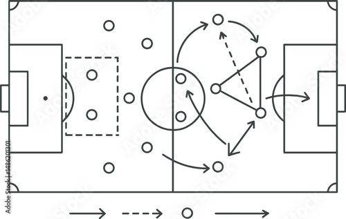 Soccer strategy outline icons set – silhouette, tactics and game planning symbols