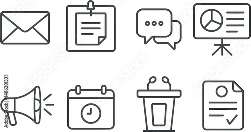 University communication outline icons set – education, academic, campus symbols