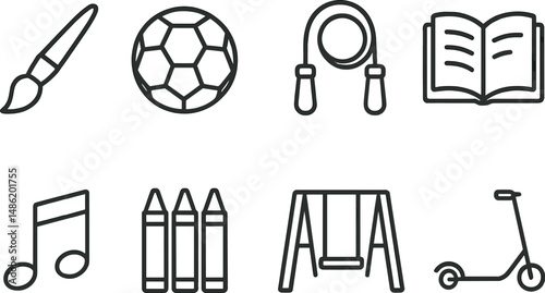 Kids activity silhouette icons set – play, learn and fun designs