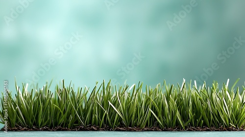 Vibrant Green Grass Meadow Against Soft Teal Background