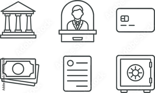 Banking outline icons set – financial, money, secure transaction symbols