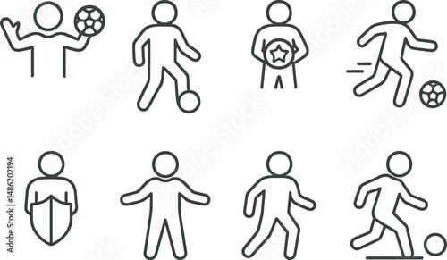 Football position outline icons set – soccer, sports and player roles symbols