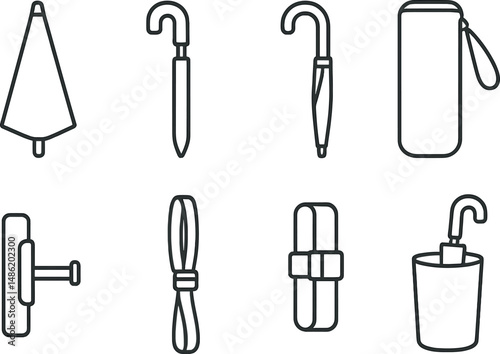 Umbrella linear icons set – rain, weather protection and coverage symbols