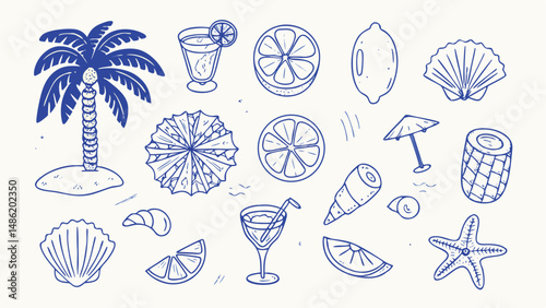 Hand drawn Summer Illustration Set Italian Dolce Treats Desserts and Sweets